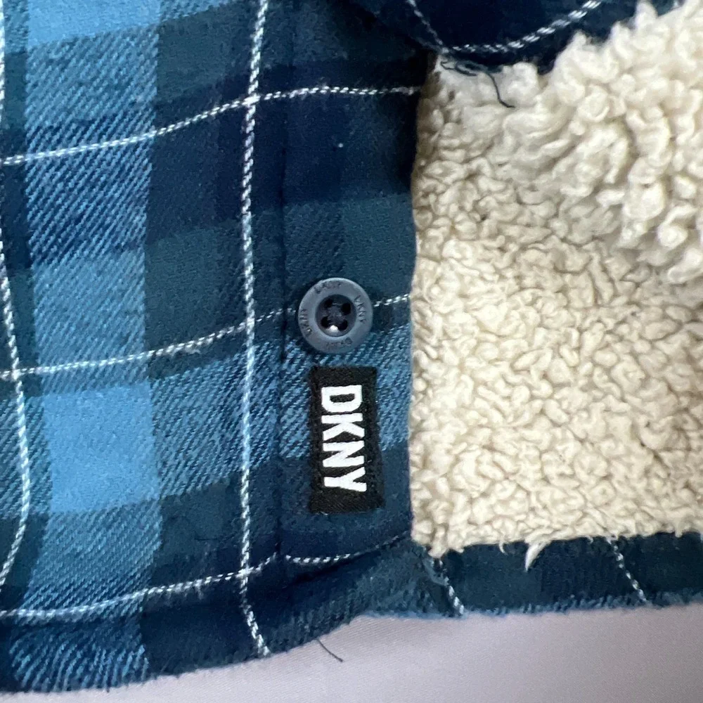 Dkny Outfit Set Kids 24M Blue Plaid Sherpa Lined Hooded Cotton Elastic Waistband
